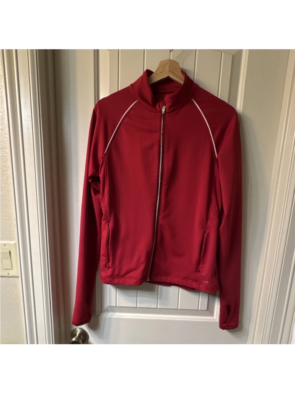 Champion Women's Red Full-Zip Bomber Jacket with White Piping